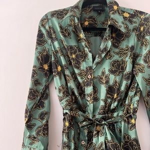 Who What Wear Green Floral Silk Maxi Dress